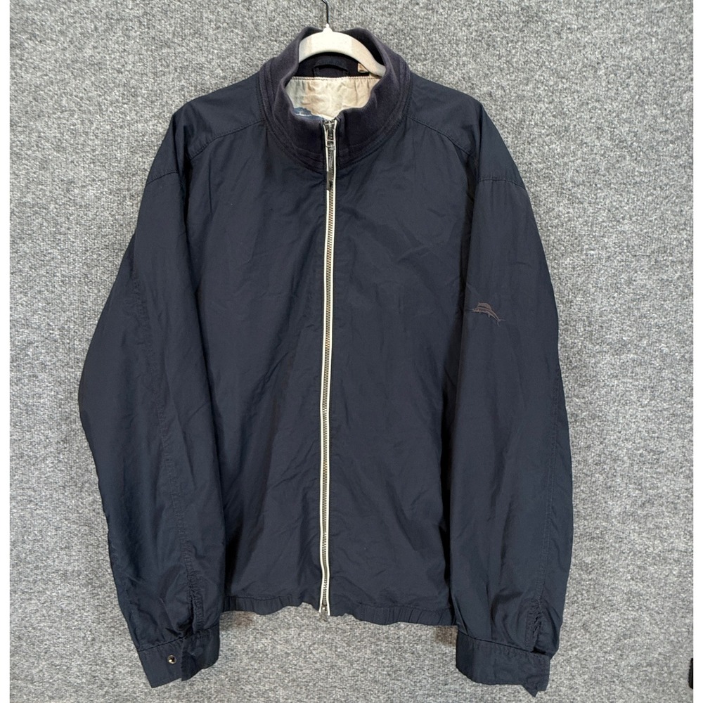 Tommy Bahama Jacket Mens XXL Blue Bomber Full Zip Up Mock Neck Casual Marlin